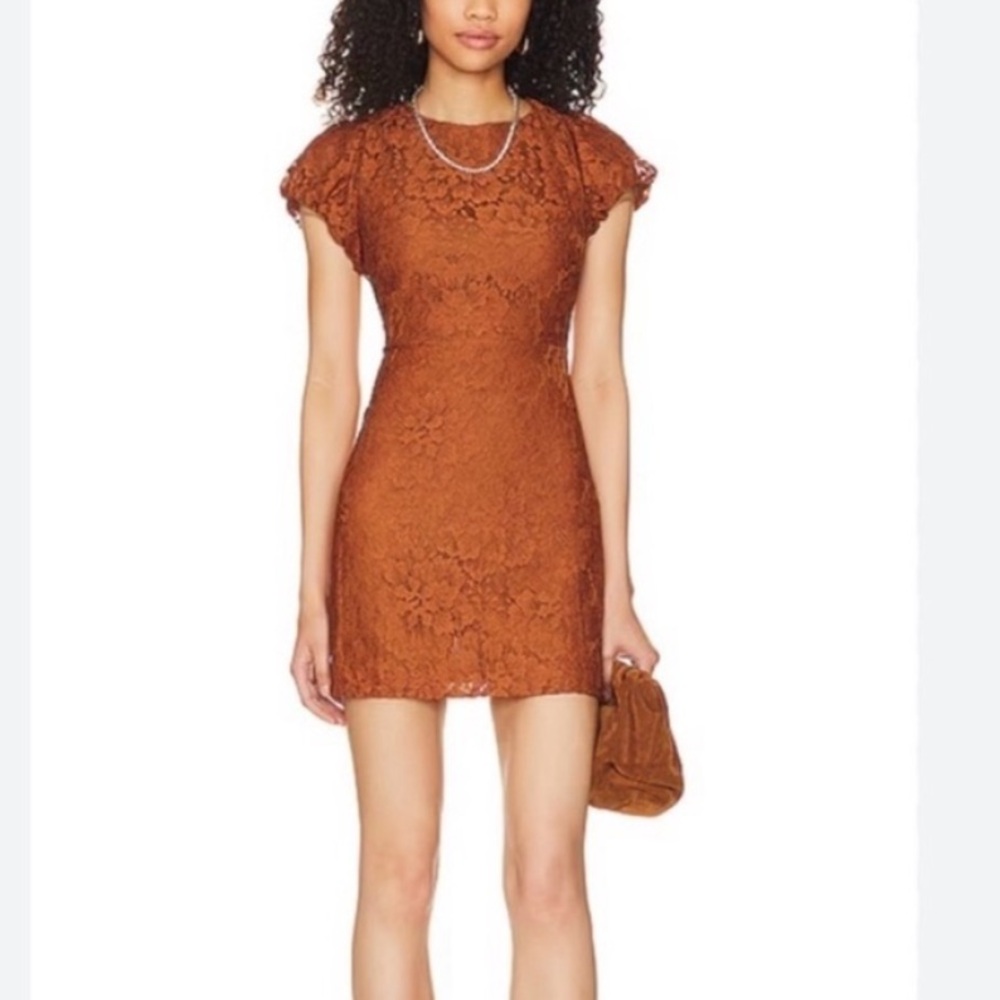 Free People NEW Hailee Lace Mini Dress Rust Pretty Penny Orange Party Formal XS